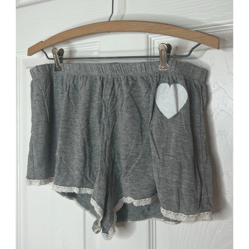 David's Bridal Women's Gray with White Lace Trim Heart Lounge Shorts Size Large - Picture 3 of 7